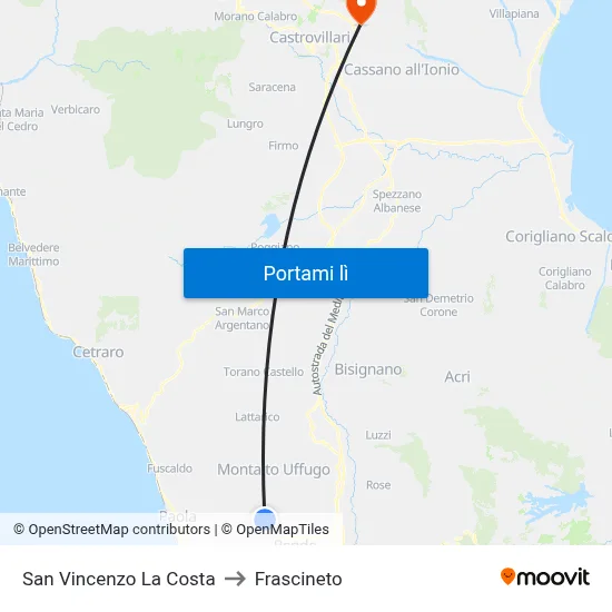 San Vincenzo La Costa to Frascineto map