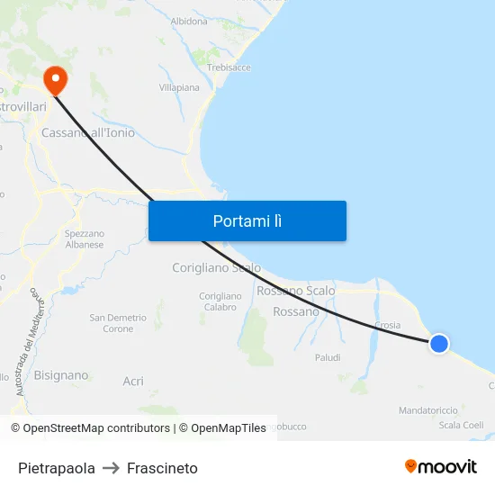 Pietrapaola to Frascineto map