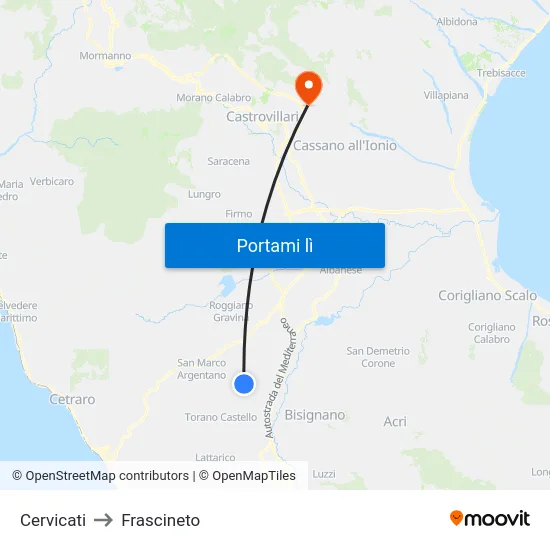 Cervicati to Frascineto map