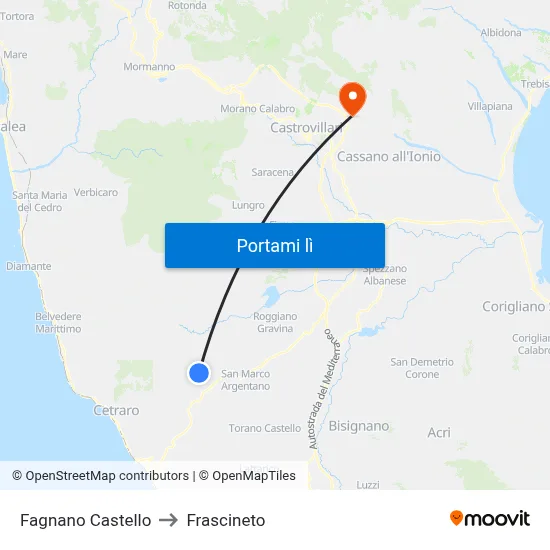 Fagnano Castello to Frascineto map