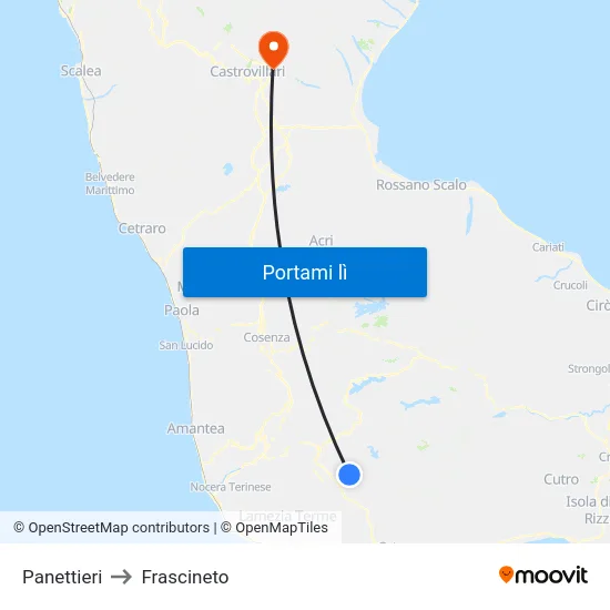 Panettieri to Frascineto map