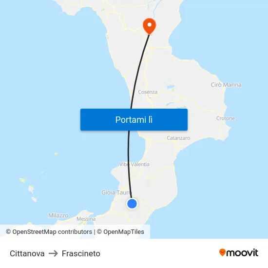 Cittanova to Frascineto map