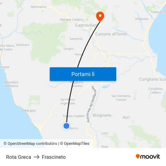 Rota Greca to Frascineto map