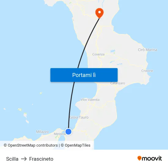 Scilla to Frascineto map