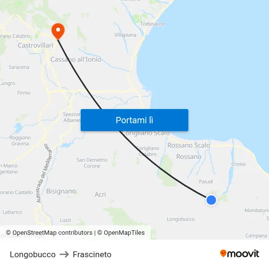 Longobucco to Frascineto map
