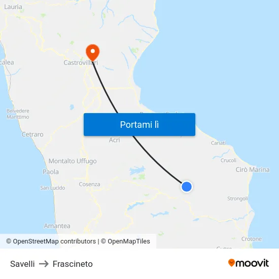 Savelli to Frascineto map