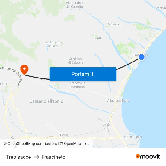 Trebisacce to Frascineto map