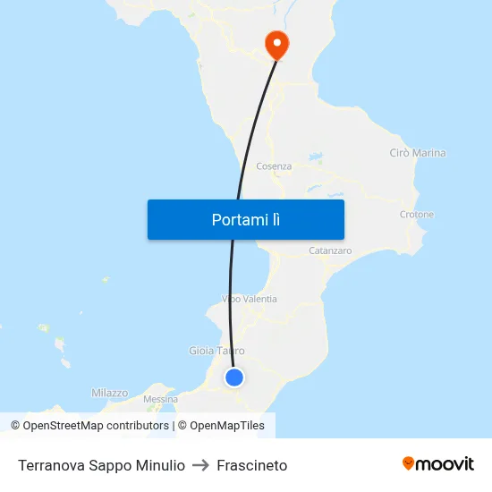 Terranova Sappo Minulio to Frascineto map
