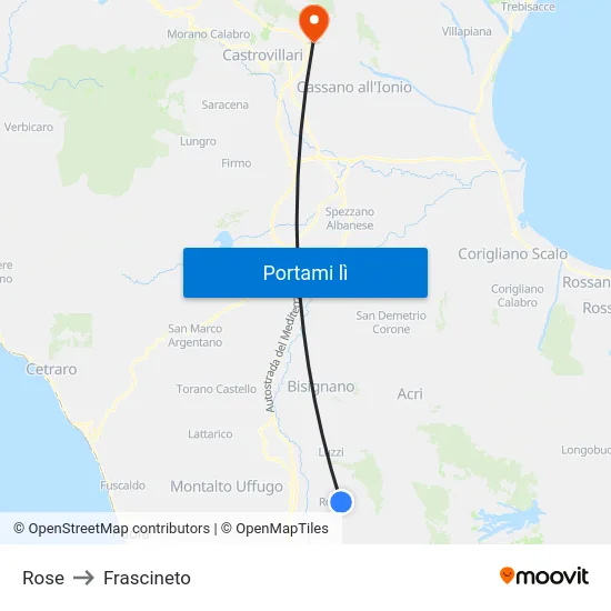 Rose to Frascineto map