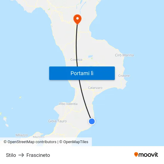 Stilo to Frascineto map