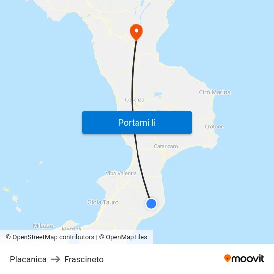 Placanica to Frascineto map