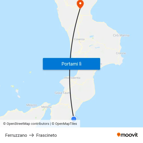 Ferruzzano to Frascineto map