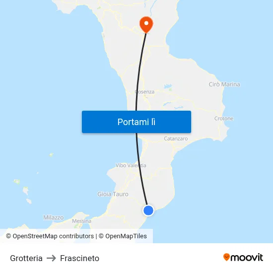 Grotteria to Frascineto map