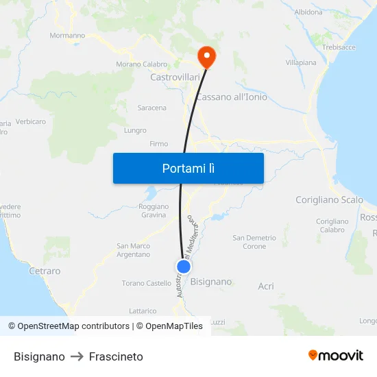 Bisignano to Frascineto map