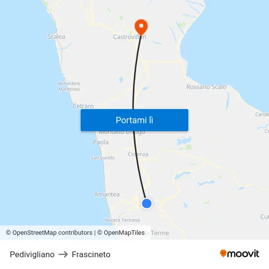 Pedivigliano to Frascineto map