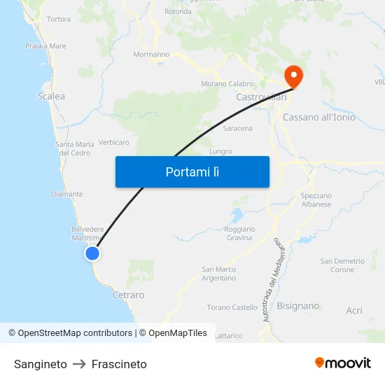 Sangineto to Frascineto map