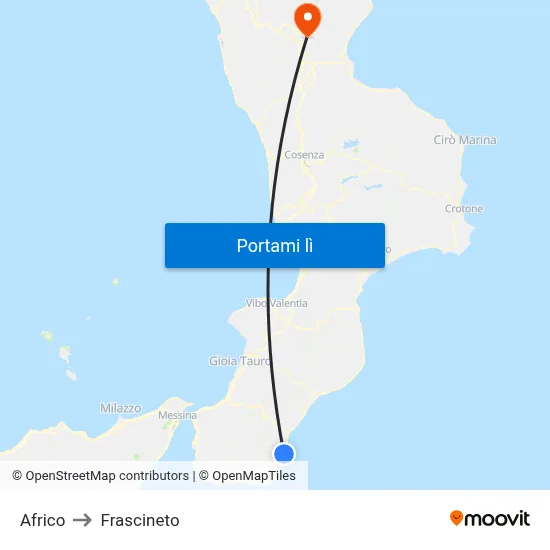 Africo to Frascineto map