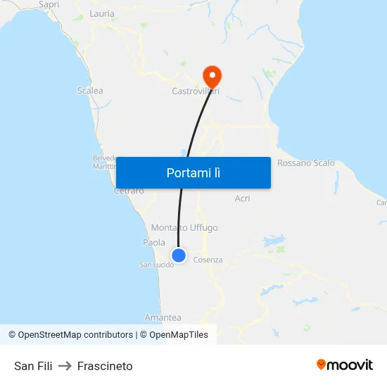 San Fili to Frascineto map