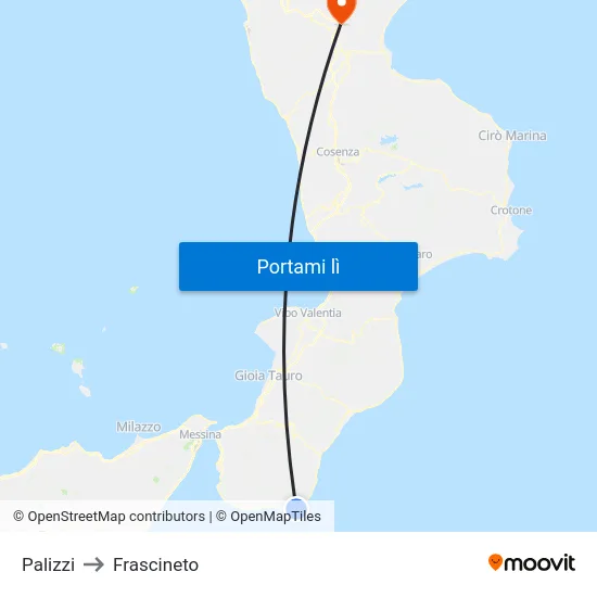 Palizzi to Frascineto map