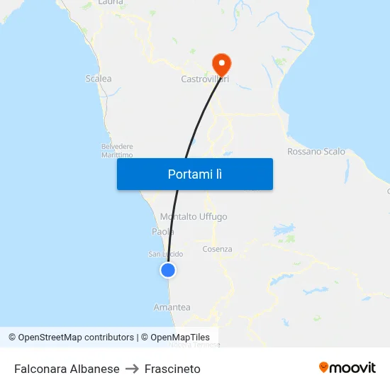 Falconara Albanese to Frascineto map