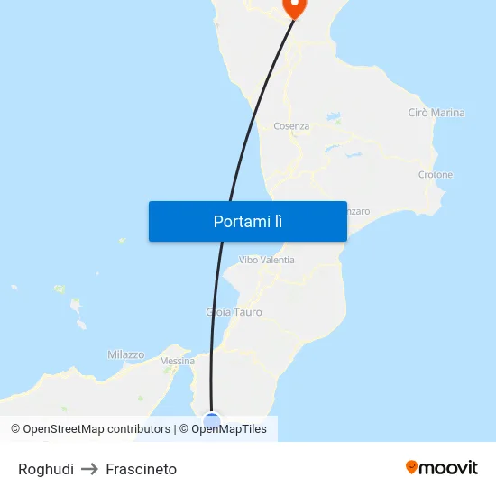 Roghudi to Frascineto map