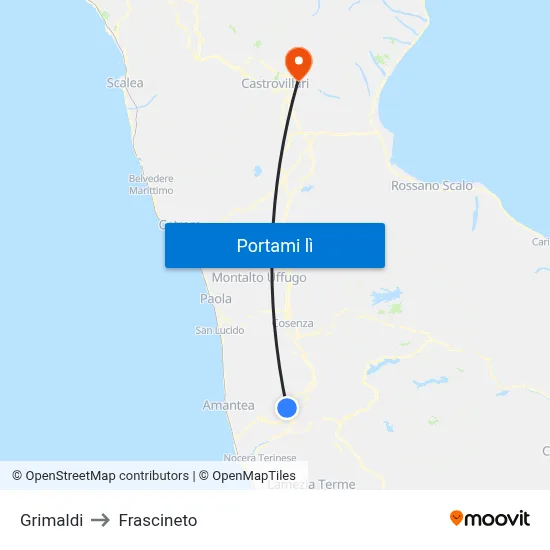 Grimaldi to Frascineto map