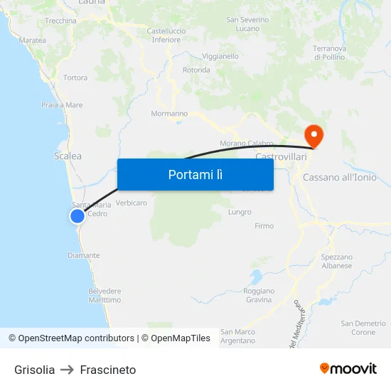 Grisolia to Frascineto map