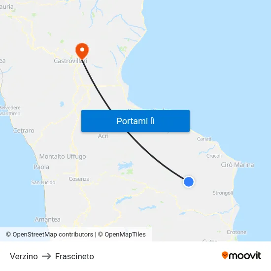 Verzino to Frascineto map