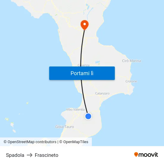 Spadola to Frascineto map