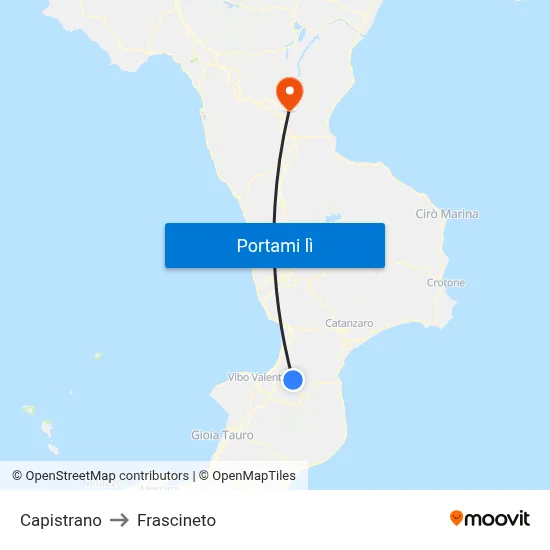 Capistrano to Frascineto map