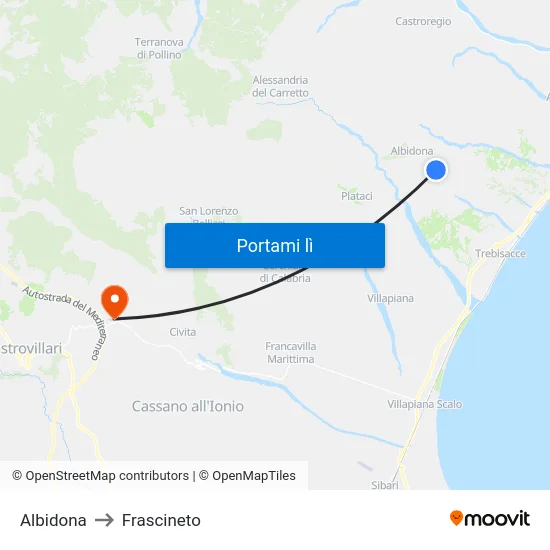 Albidona to Frascineto map