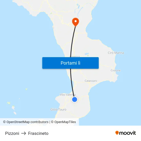 Pizzoni to Frascineto map