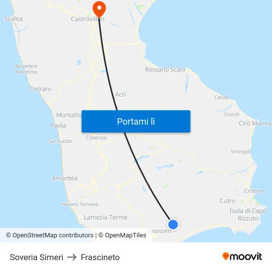 Soveria Simeri to Frascineto map