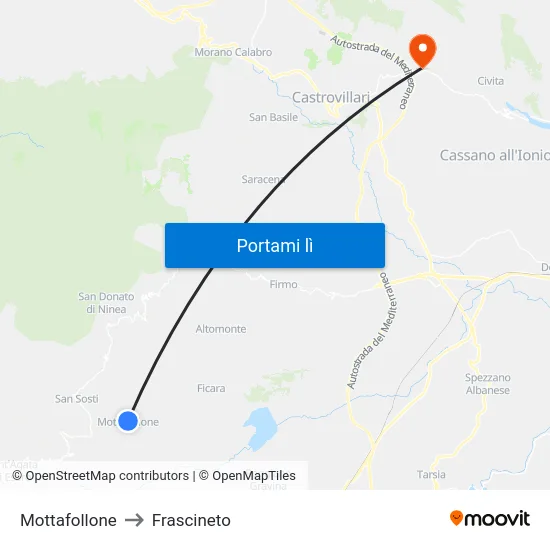 Mottafollone to Frascineto map