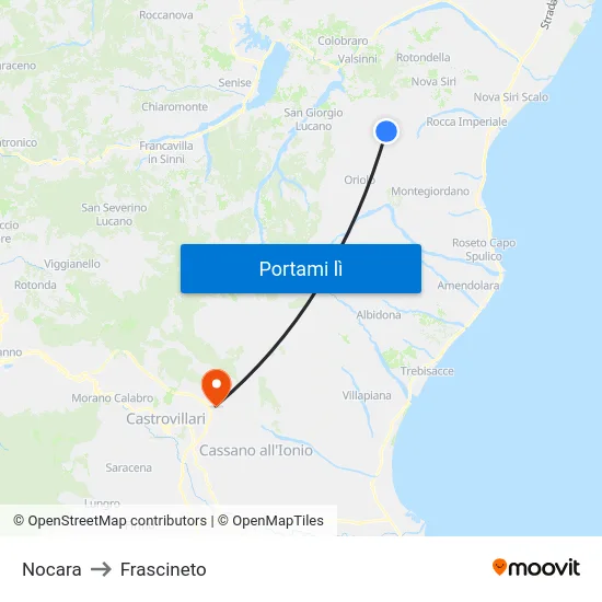 Nocara to Frascineto map