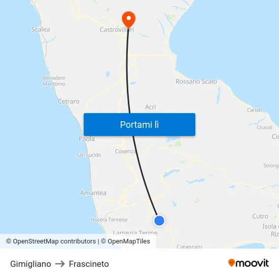 Gimigliano to Frascineto map