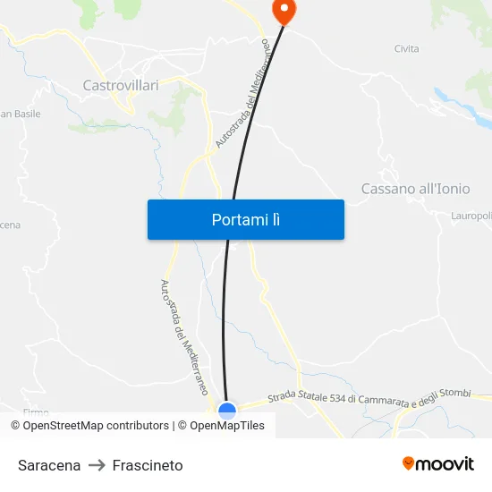 Saracena to Frascineto map