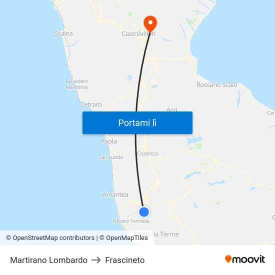 Martirano Lombardo to Frascineto map