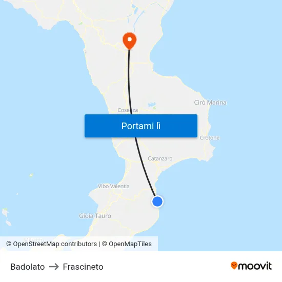Badolato to Frascineto map