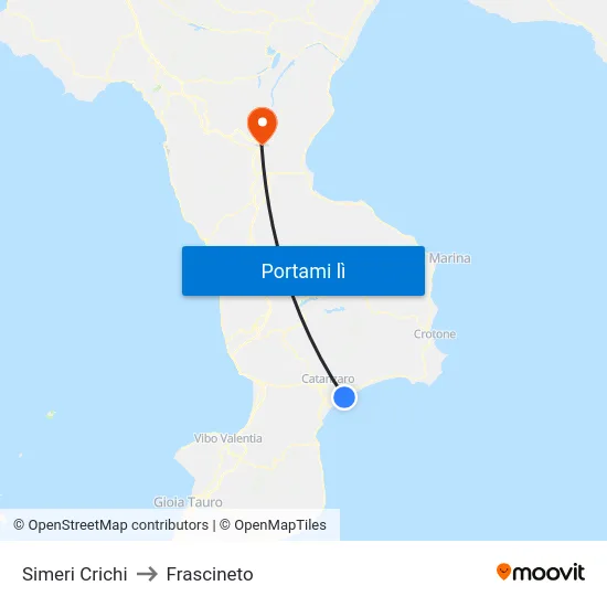 Simeri Crichi to Frascineto map