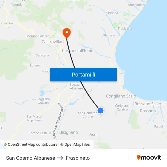 San Cosmo Albanese to Frascineto map