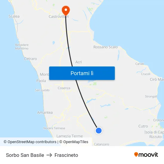 Sorbo San Basile to Frascineto map