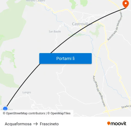 Acquaformosa to Frascineto map