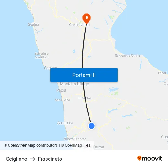 Scigliano to Frascineto map