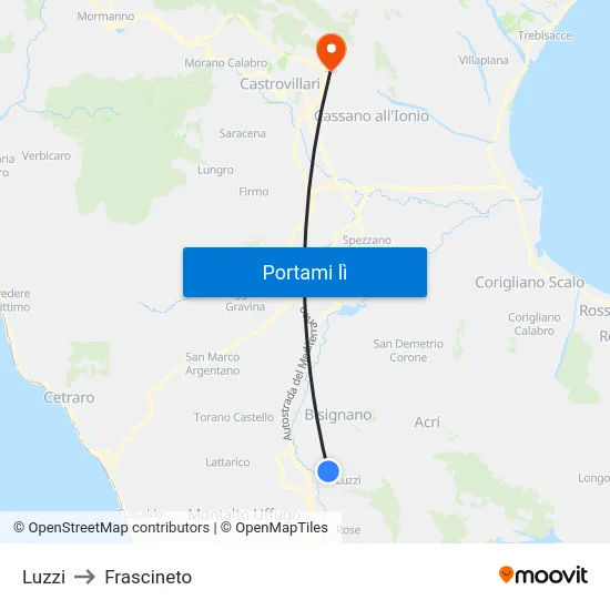 Luzzi to Frascineto map