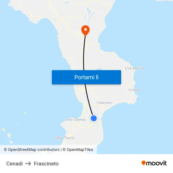 Cenadi to Frascineto map
