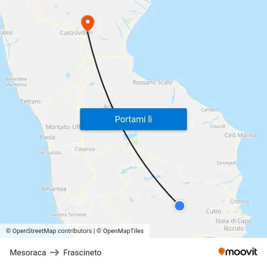 Mesoraca to Frascineto map