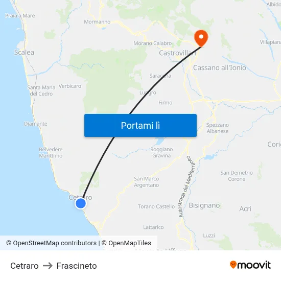 Cetraro to Frascineto map