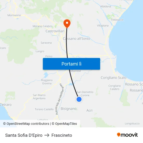 Santa Sofia D'Epiro to Frascineto map