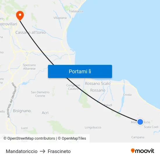 Mandatoriccio to Frascineto map